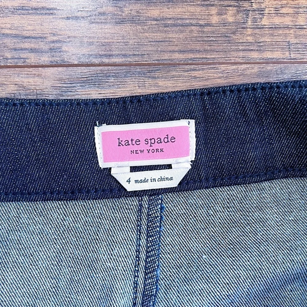 Kate Spade • Cuffed Denim Pant jeans wide leg cropped high waist Dark Peacock
